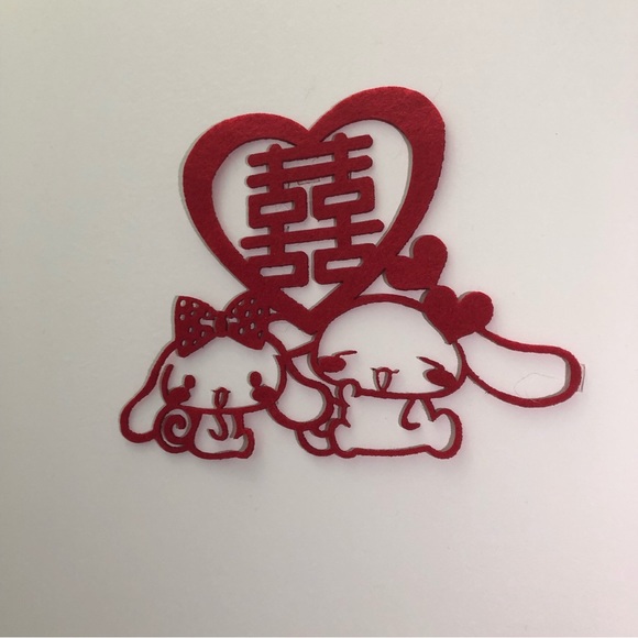 Cinamoroll Double Happiness Chinese Wedding Decor Red Felt GUC - Picture 1 of 1